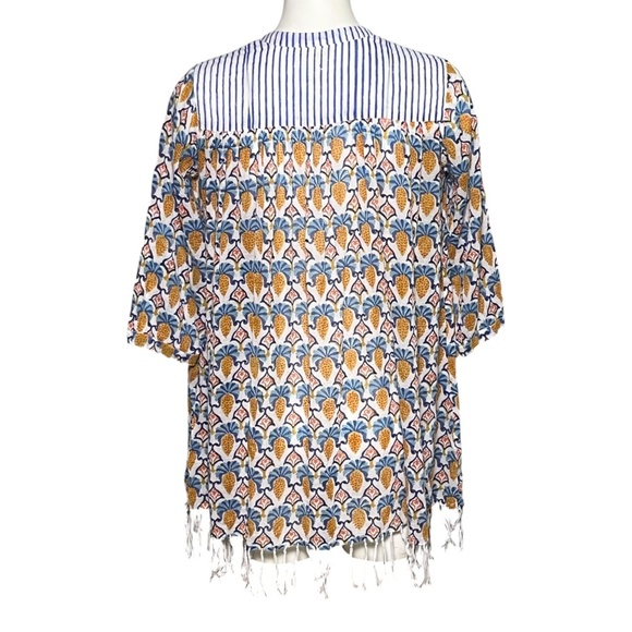 Roller Rabbit Serafina Tunic Cover-Up Size XS Pineapple Print Fringe Oversized - Picture 4 of 8